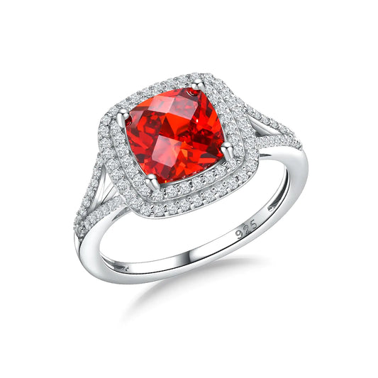 Radiant Fire™ Halo Garnet Ring – 18K White Gold
